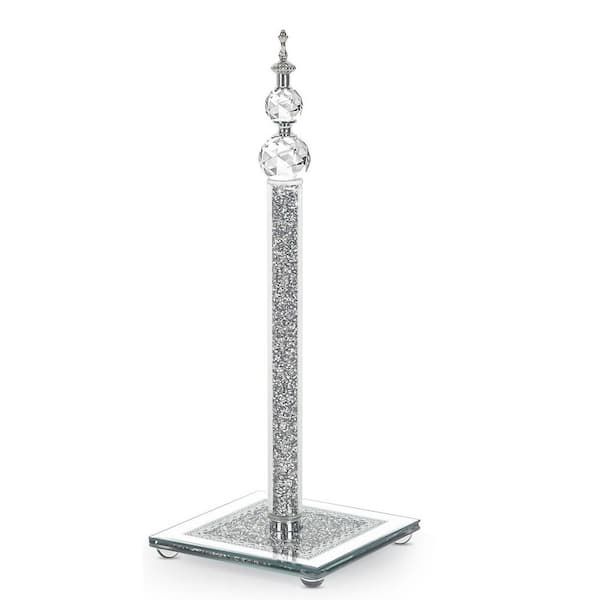 Standing Decorative Paper Towel Holder Square Silver Crystal Diamond Weighted Base for Kitchen Bathroom Countertops