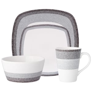 Colorscapes Layers Charcoal Porcelain 4-Piece Square Place Setting, Service for 1