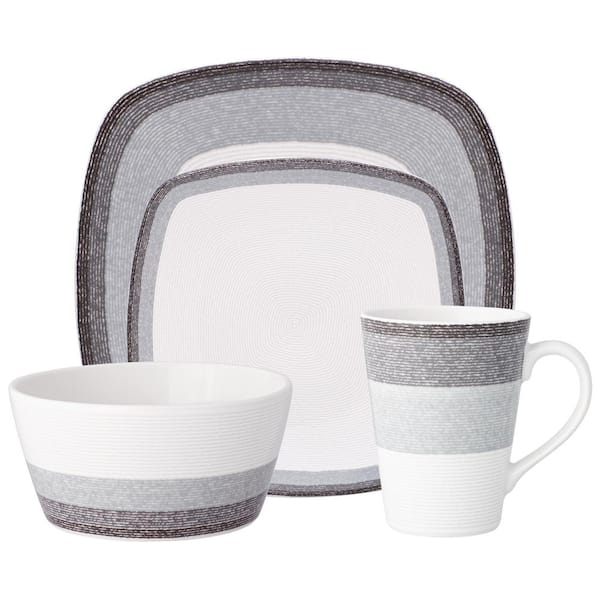 Noritake Colorscapes Layers Charcoal Porcelain 4-Piece Square Place Setting, Service for 1