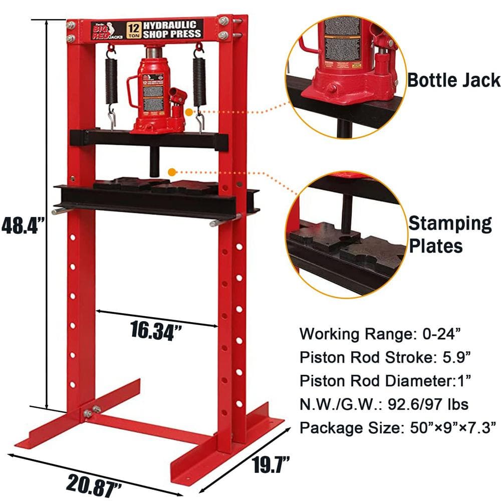 Big Red 12 Ton Heavy Duty Steel Hydraulic Shop Press