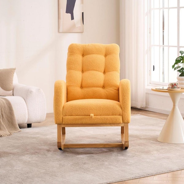 Yellow High Backrest Accent Glider Rocker Chair With Ottoman for