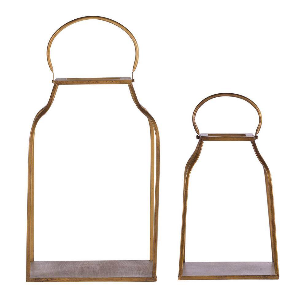 Sleek Gold and Glass 20.5" Indoor/Outdoor Candle Lantern