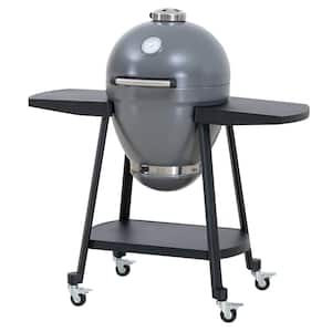Portable Egg-Shaped Charcoal Grill 20 in. Gray with Pizza Plate