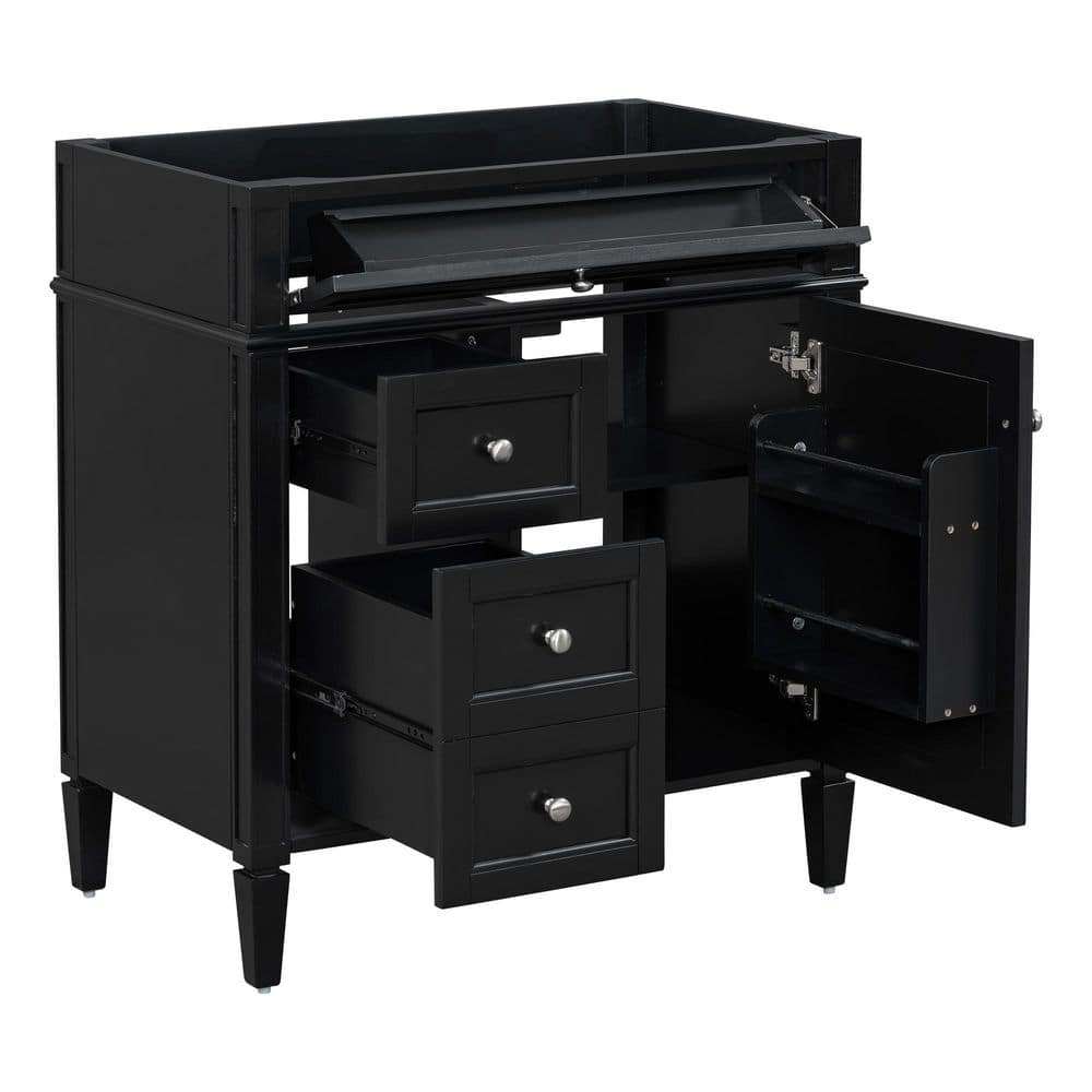29.30 in. W Freestanding Bath Vanity Cabinet without Top in Black with 2 Drawers and a Tip-out Drawer Unassembled