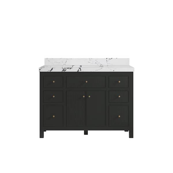 Willow Collections Sonoma 48 in. Single Sink Freestanding Black Top Bath Vanity with Viola Night Quartz Top Unassembled