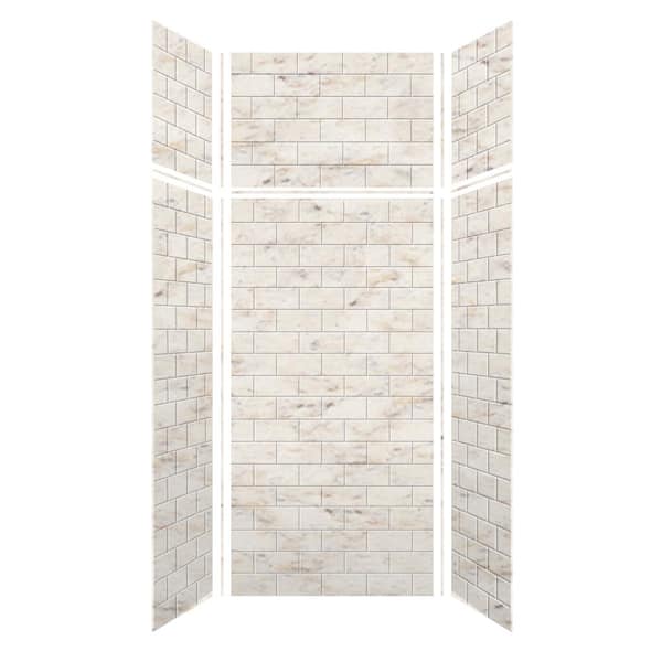 Transolid Saramar 36 in. W x 96 in. H x 36 in. D 6-Piece Glue to Wall Alcove Shower Wall Kit with Extension in Biscotti Marble