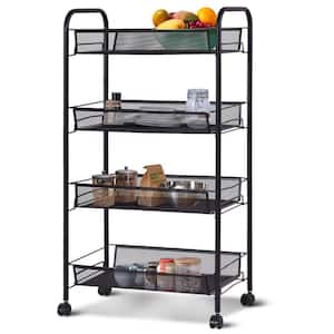 Baskets Black 4-Tier Storage Rack Trolley Cart Home Kitchen Organizer Utility