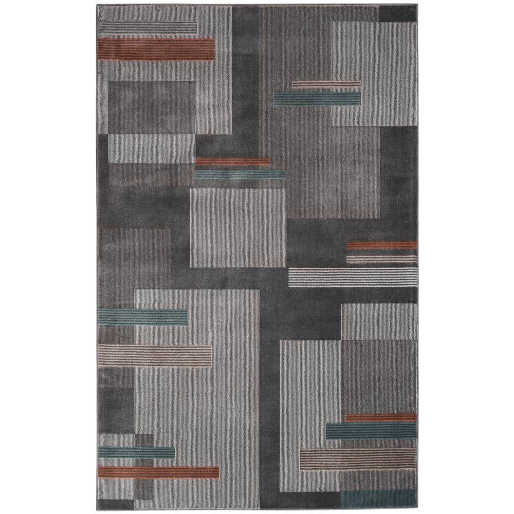 Thalia Geometric Grey Multicolor Easy-Care Synthetic Area Rug 6' x 9'