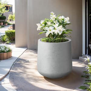 Lightweight 15.5in. x 17.5in. Stone Finish Extra Large Tall Round Concrete Plant Pot / Planter for Indoor & Outdoor