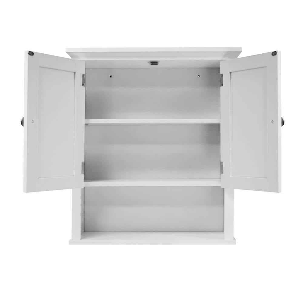 White Wood 2-Door Wall Cabinet with Adjustable Shelves