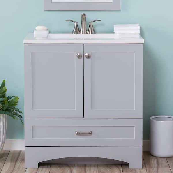 Glacier Bay Lancaster 30 in. W x 19 in. D x 33 in. H Single Sink Bath Vanity in Pearl Gray with White Cultured Marble Top