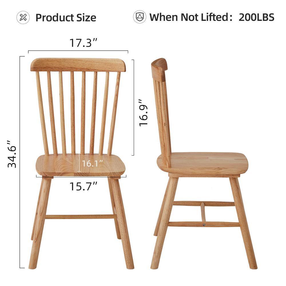 Natural High Back Windsor Solid Wood Dining Chairs Set of 4