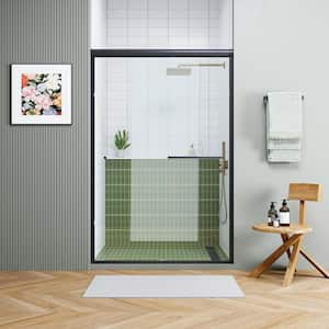 55 in. - 59 in. W x 70 in. H Double Sliding Semi-Frameless Shower Door in Matte Black with Clear Glass