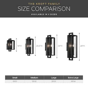 Kroft 14 in. 1-Light Textured Black Traditional Outdoor Hardwired Wall Lantern Sconce with No Bulbs Included (1-Pack)