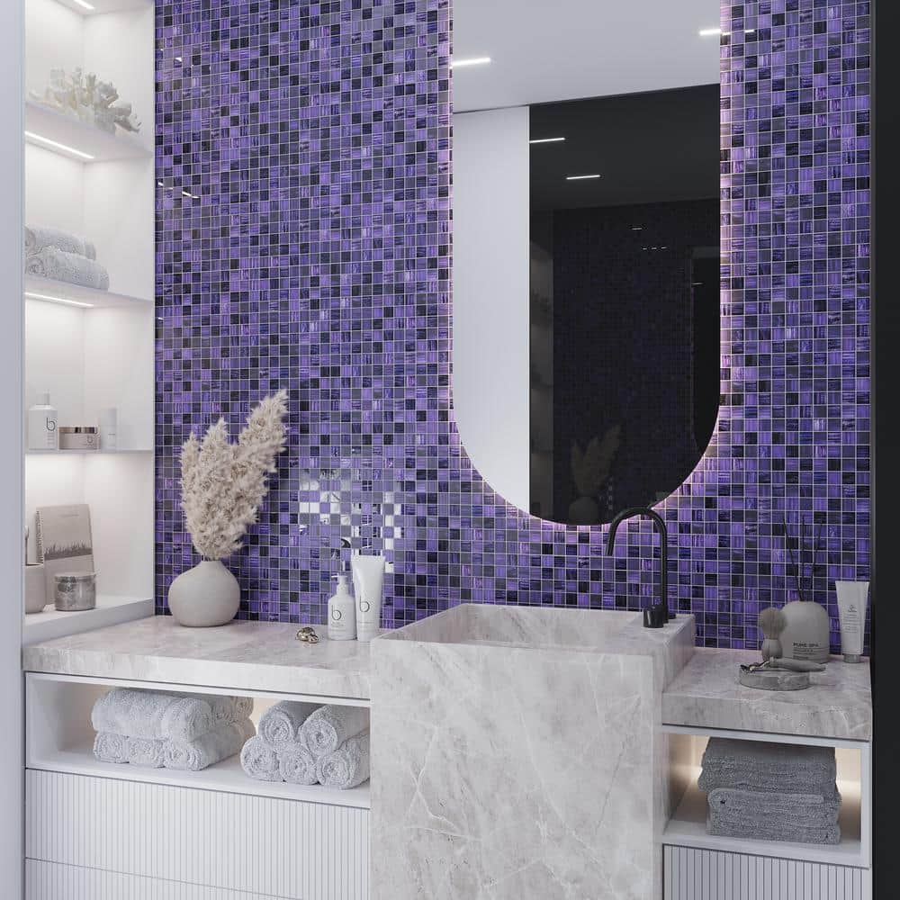 Nirvana 12" x 12" Purple Polished Glass Mosaic Tile
