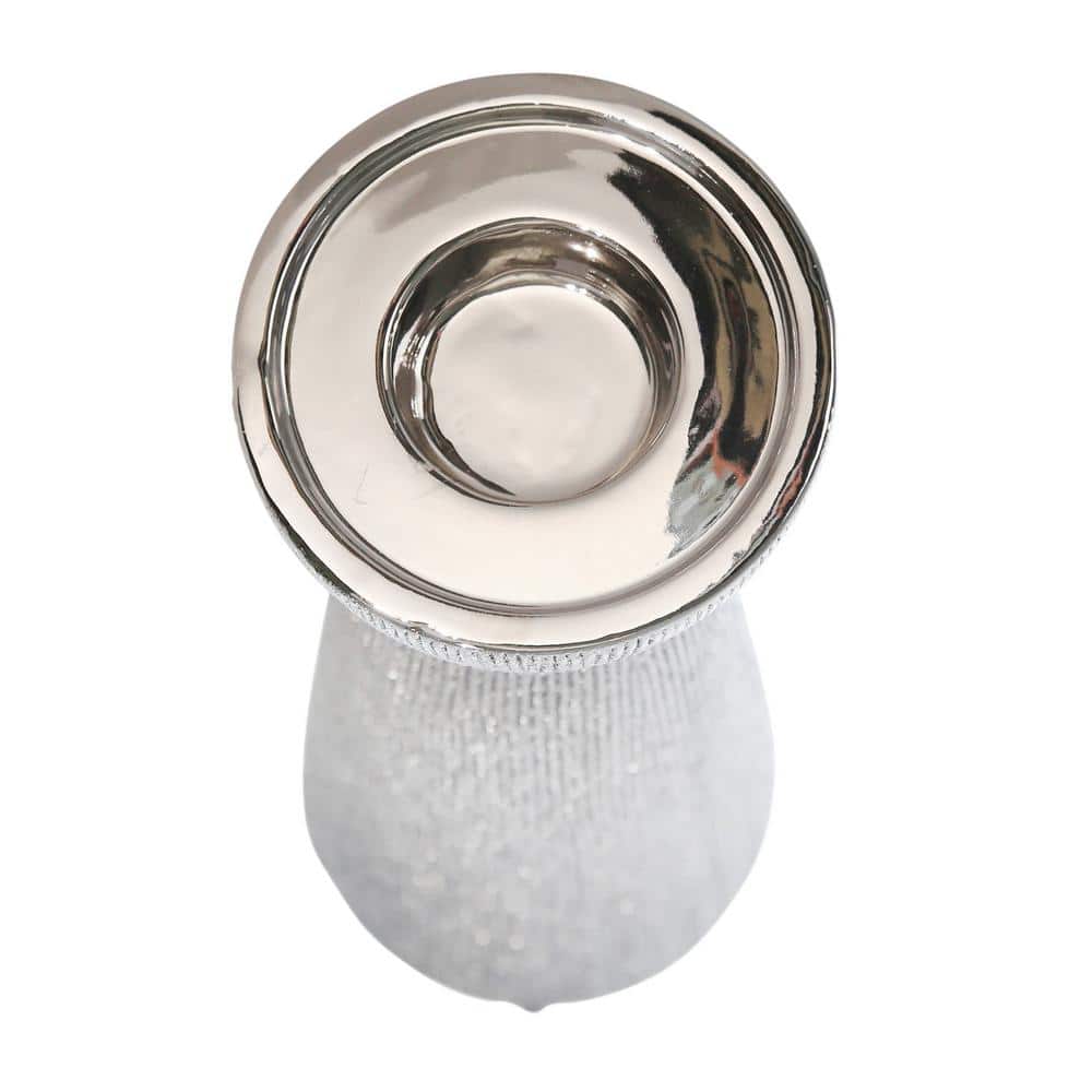 Silver Beaded Ceramic 12" Tabletop Candle Holder
