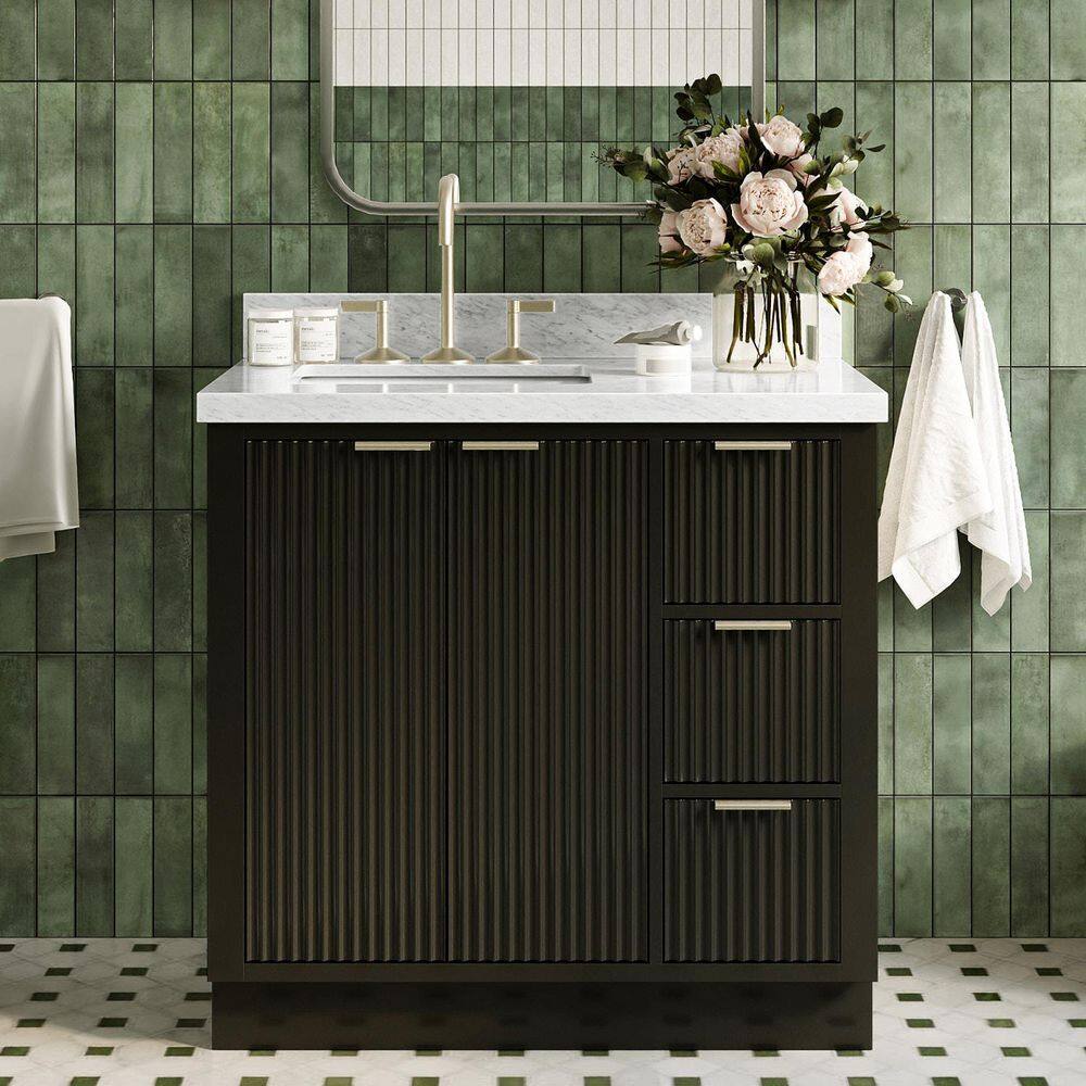 Milan 37 in. Single Sink Freestanding in Black Bath Vanity with Carrara White Marble Top price history on PriceWatchPro
