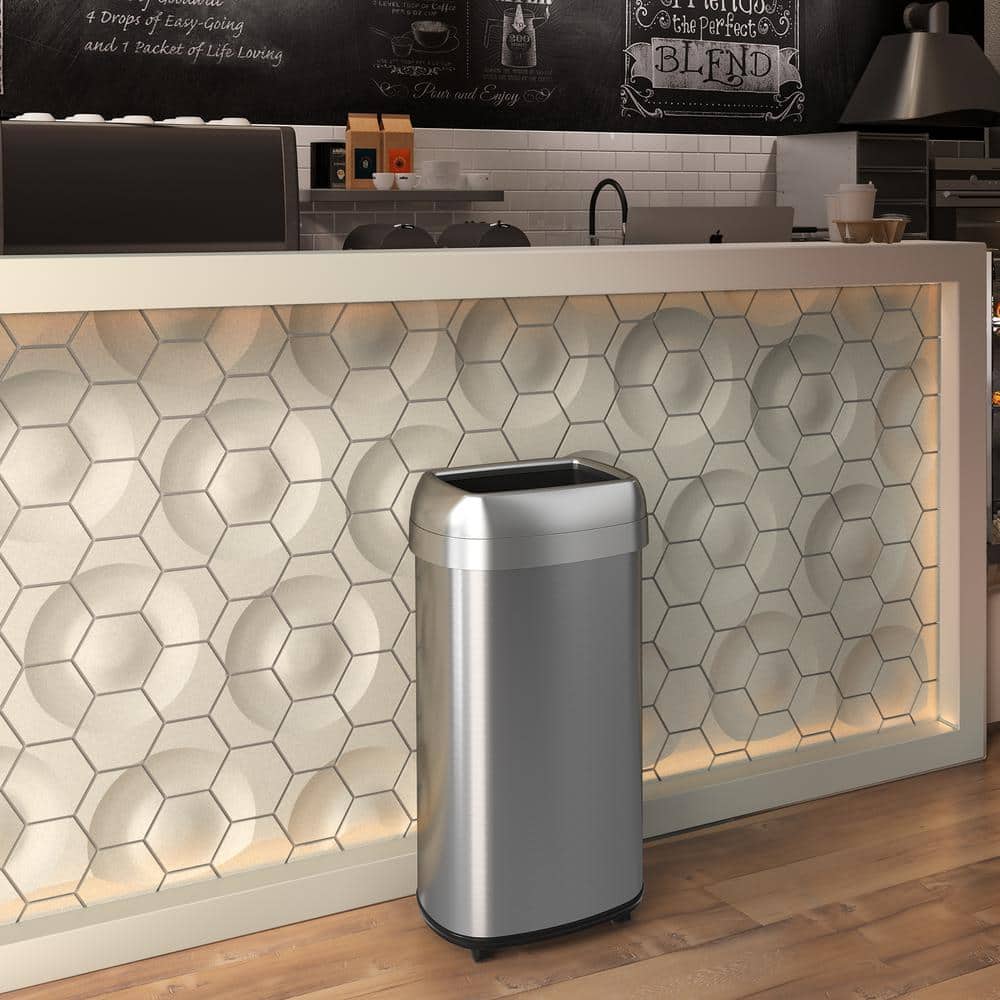 16 Gallon Silver Stainless Steel Wheeled Kitchen Trash Can