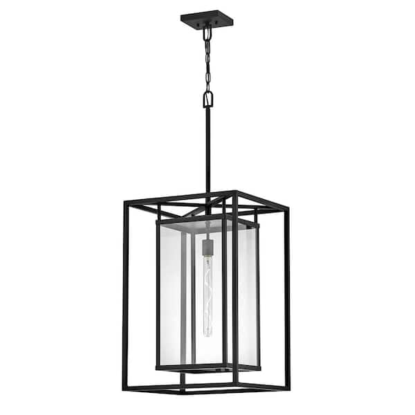 Max 40.75 in. 1-Light Black Aluminum Weather Resistant Outdoor Pendant Light with LED Bulbs Included