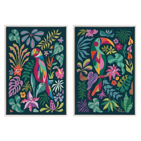 Kate and Laurel Sylvie "Tropical Parrot and Tropical Toucan" by Rachel Lee 2 Piece Framed Art Print 23 in. x 33 in.
