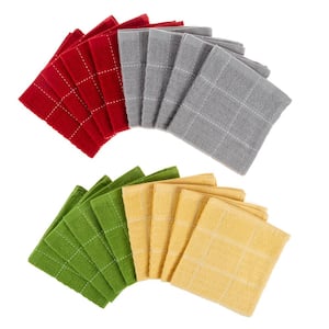 Multi-Color Checked Weave Cotton Kitchen Dish Cloth Set (16-Pieces)