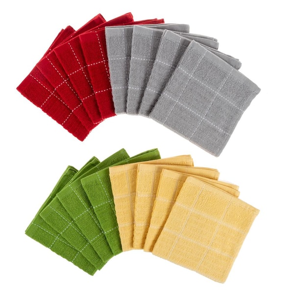 Lavish Home Multi-Color Checked Weave Cotton Kitchen Dish Cloth Set (16-Pieces)