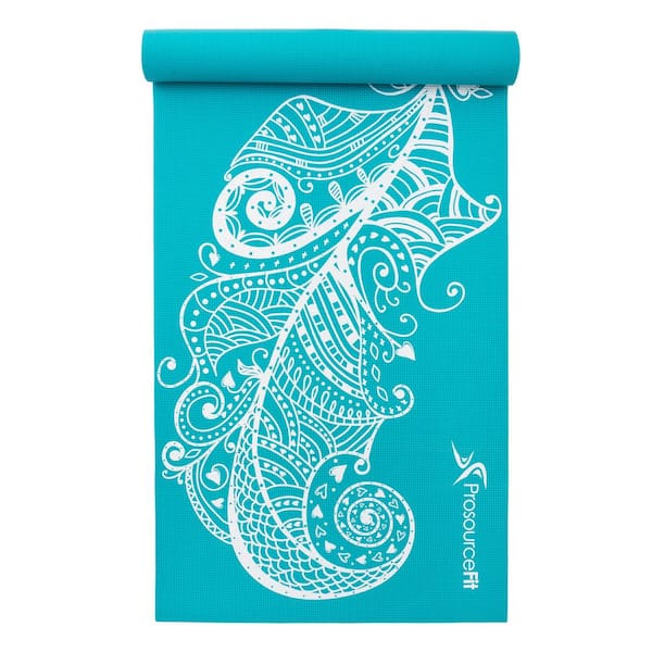 Teal Printed Design Yoga Mat with Poses Printed on One Side Lightweight 