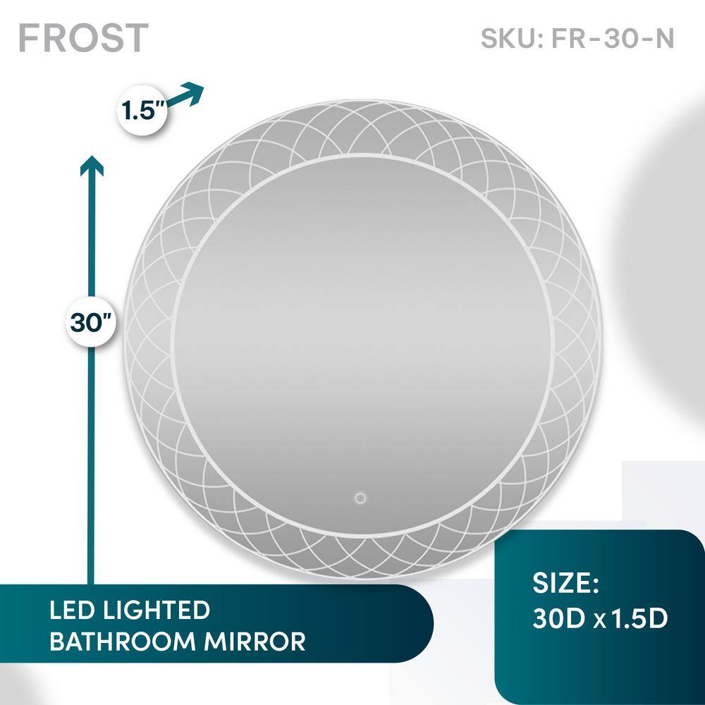 30" Round Silver LED Lighted Bathroom Mirror