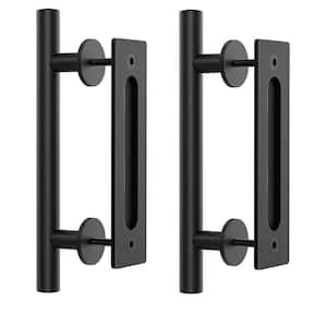 12 in. L Modern Rustic Frosted Black Sliding Barn Door Handle Pull and Flush Hardware Set(2-Pack)