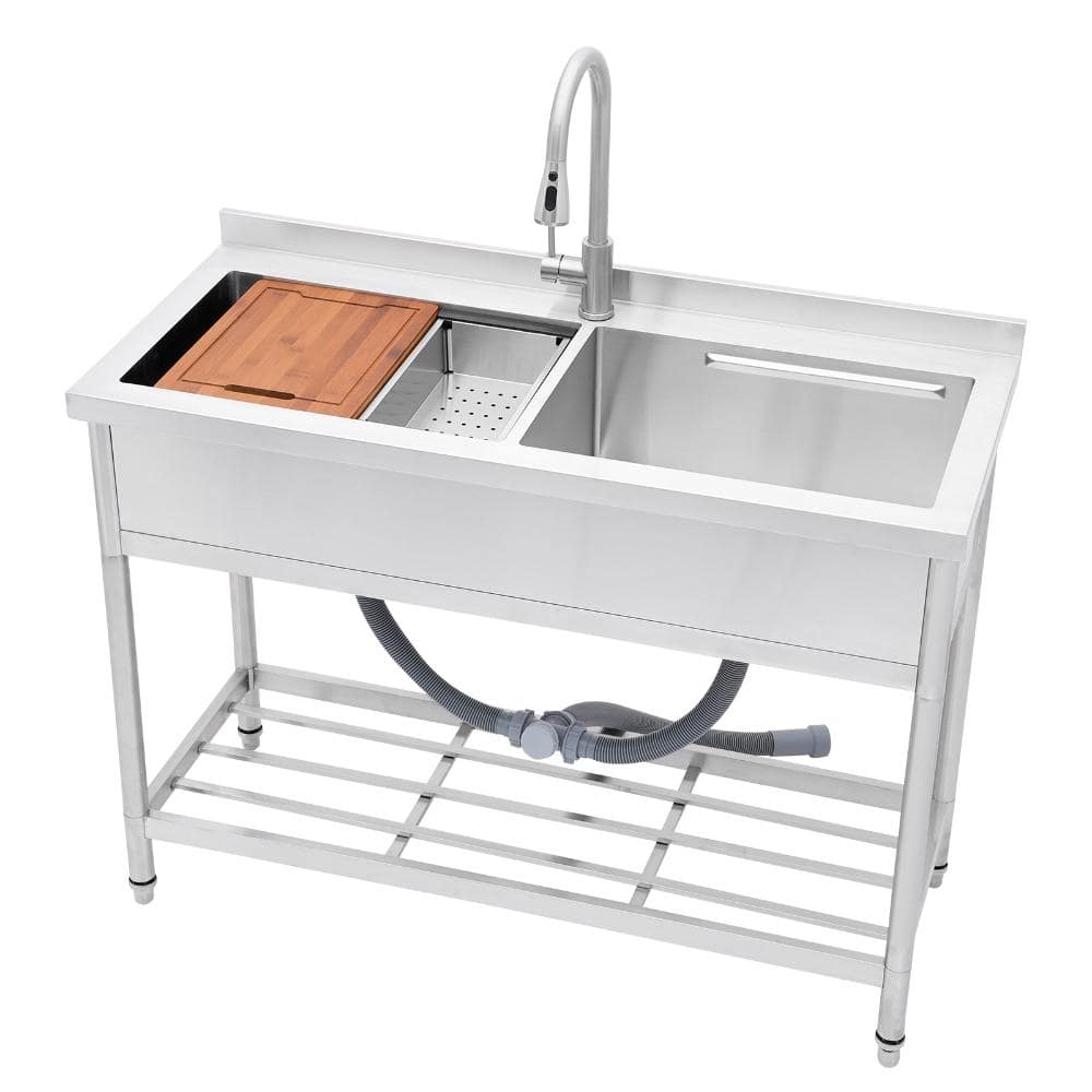 47 in. Freestanding Stainless Steel 2-Compartment Commercial Utility Kitchen Sink with Pull-Out Faucet price history on PriceWatchPro