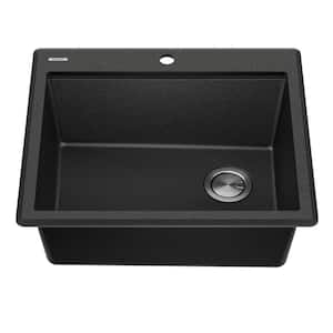 Bellucci Metallic Black Granite Composite 25 in. Single Bowl Drop-In Workstation Kitchen Sink with Accessories