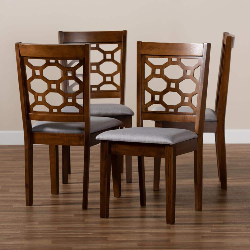 Peter Walnut Brown and Gray Wood Cane Side Chair Set