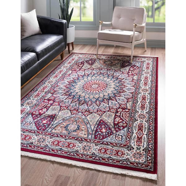 Narenj Collection Area Rug - Adams (7 ft. 10 in. x 10 ft. Rectangle Burgundy/Beige)