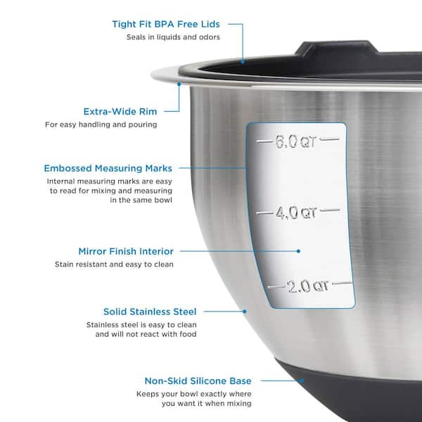 Viking Stainless Steel 10-Piece Mixing Bowl Set with Lid and