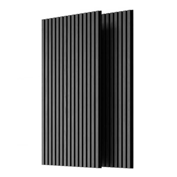 Gray Elegant Wood Slat Wall Panels 3D Fluted Acoustic Sound Absorbing Panels Fully Wrapped in Wood Finish 2-Pack