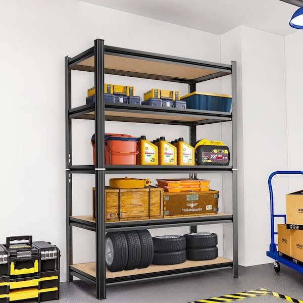 5-Tier Steel Adjustable Garage Storage Shelving Unit in Black with Thick MDF Board (35.5 in. W x 71 in. H x 15.8 in. D)