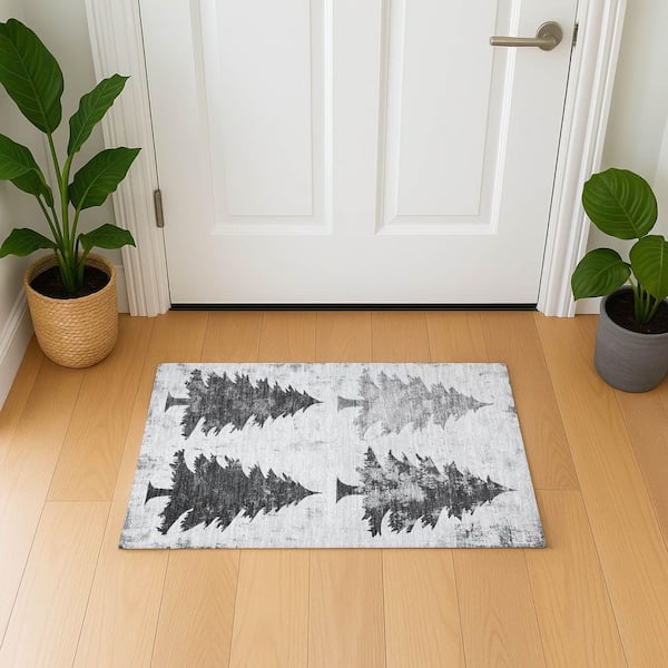 Mayfield Premium Machine Washable Abstract AMF1811 Gray 2 ft. x 3 ft. Area Rug