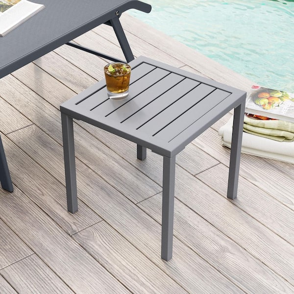 Pellebant Square Aluminum Outdoor Side Table in Light Gray