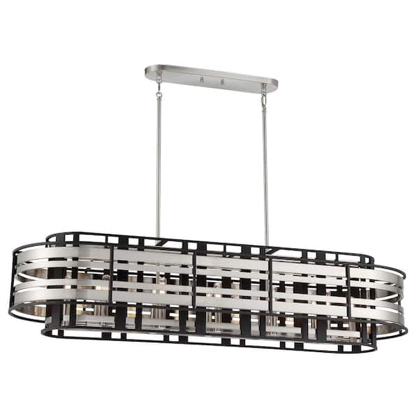 Metropolitan Presten 12-Light Brushed Nickel and Sand Black Island Chandelier