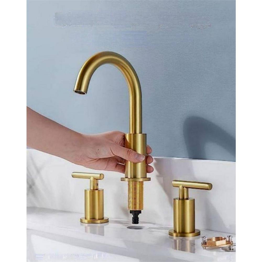 Brushed Gold Brass 3-Hole Bathroom Faucet Set