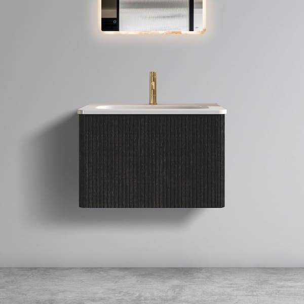 24 in. W x 18 in. D x 16 in. H Single Sink Floating Black Bath Vanity with in White Ceramic Top