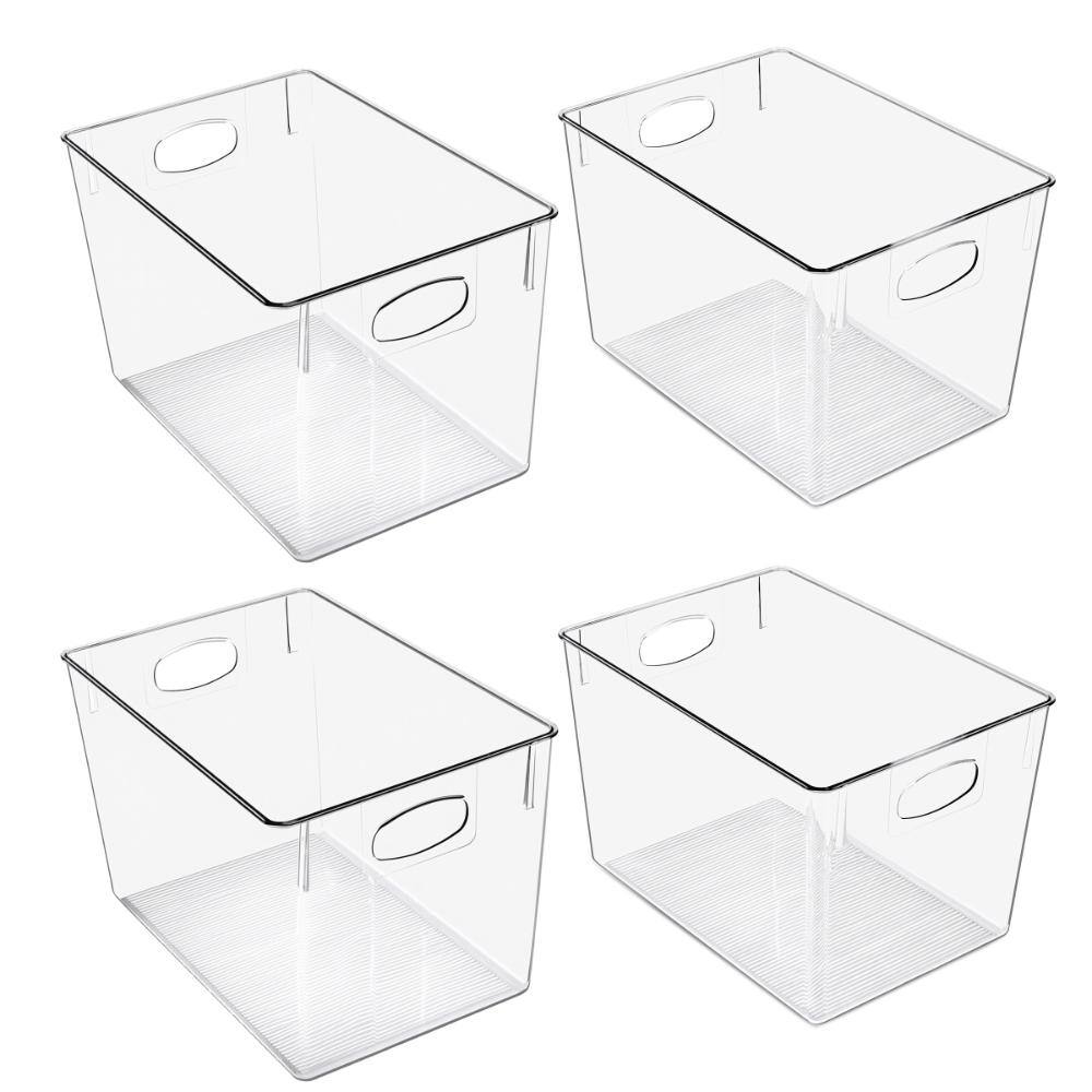 Clear Storage Bins, 4 Pack Large Plastic Organizer Bins with Handles