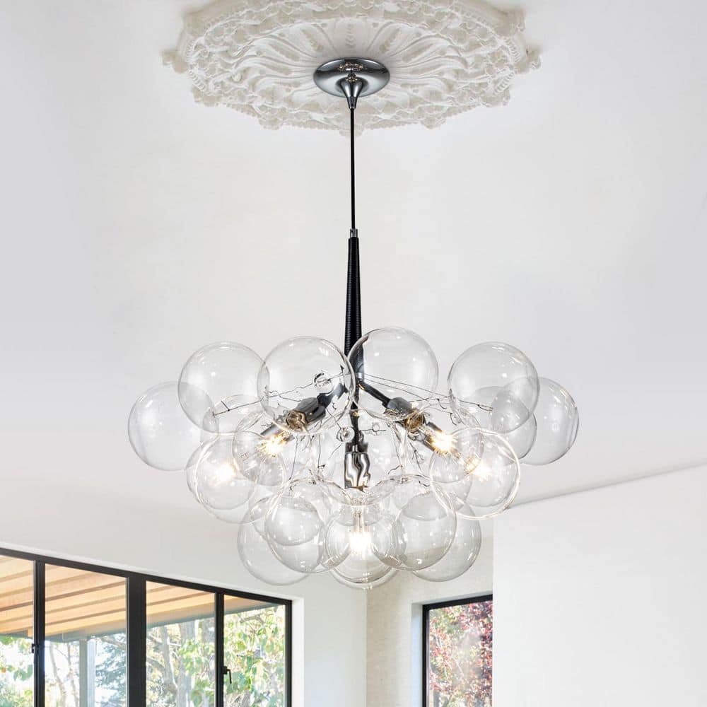 Y'INSP 6-Light Black Modern Unique Glass Bubble Chandelier with Bulbs ...
