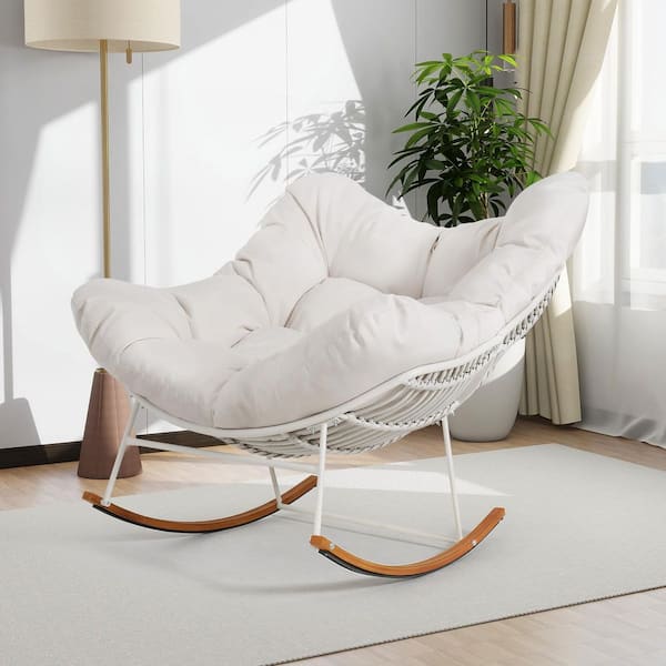 AURA OUTDOOR Oversized White Wicker Outdoor Rocking Chair Papasan - Main Image
