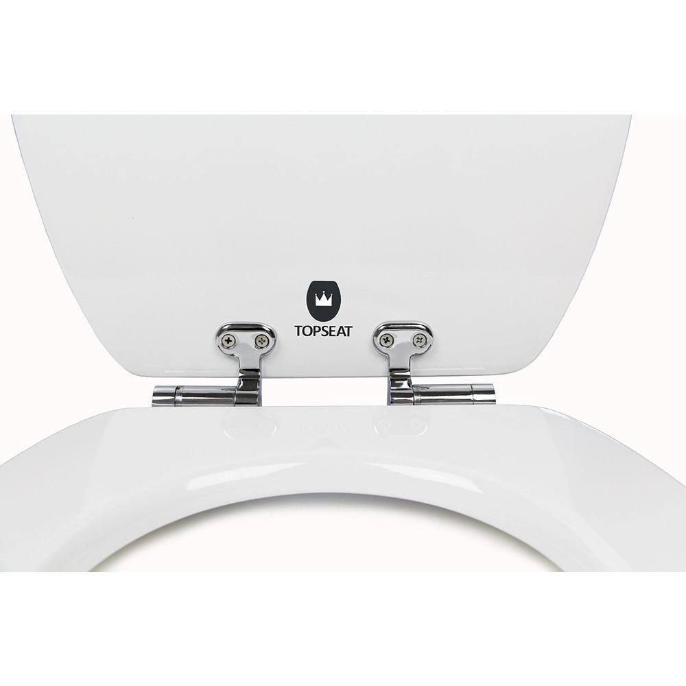 White Elongated Composite Toilet Seat with Chromed Hinges