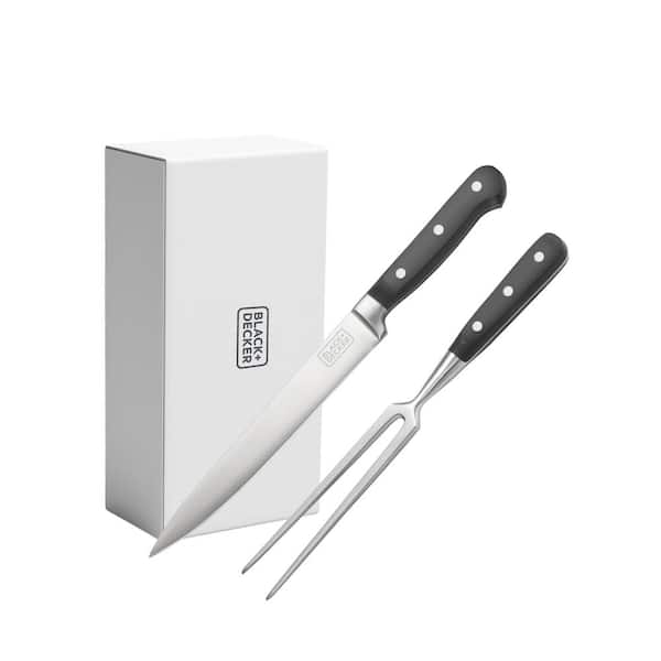 BLACK+DECKER 2-Piece Stainless Steel Carving Knife Set, 8 in. Carving Knife and 7 in. Fork, Kitchen Knife