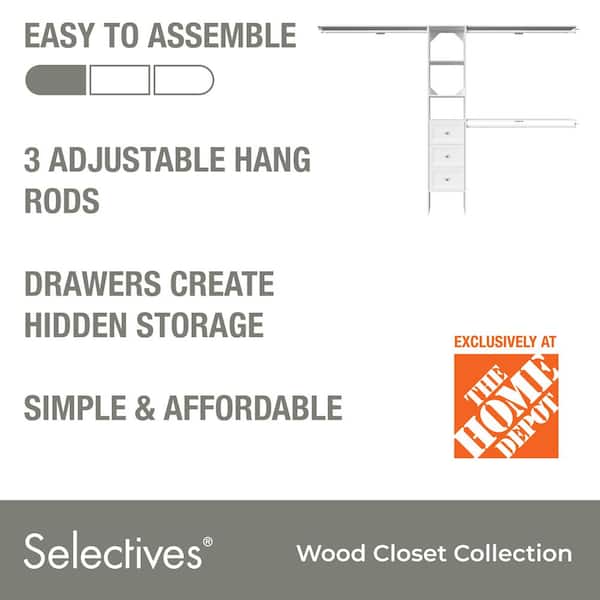 Selectives 76.85 in. W x 112.85 W White Basic Plus Narrow Wood Closet System Kit with Drawers