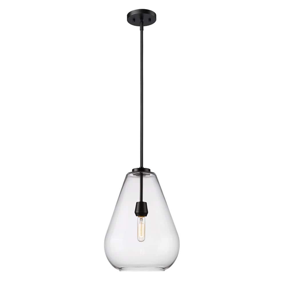 Ayra 100-Watt 1-Light Matte Black Shaded Pendant Light with Clear Glass Sha