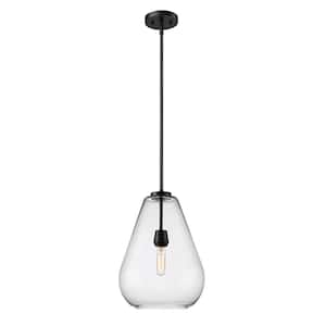 Ayra 100-Watt 1-Light Matte Black Shaded Pendant Light with Clear Glass Shade No Bulbs Included