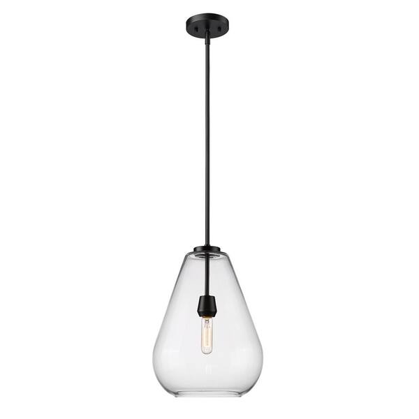 Unbranded Ayra 100-Watt 1-Light Matte Black Shaded Pendant Light with Clear Glass Shade No Bulbs Included